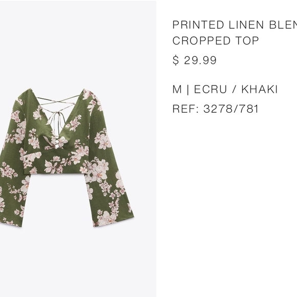 Zara Floral Olive Crop Top - Picture 2 of 5